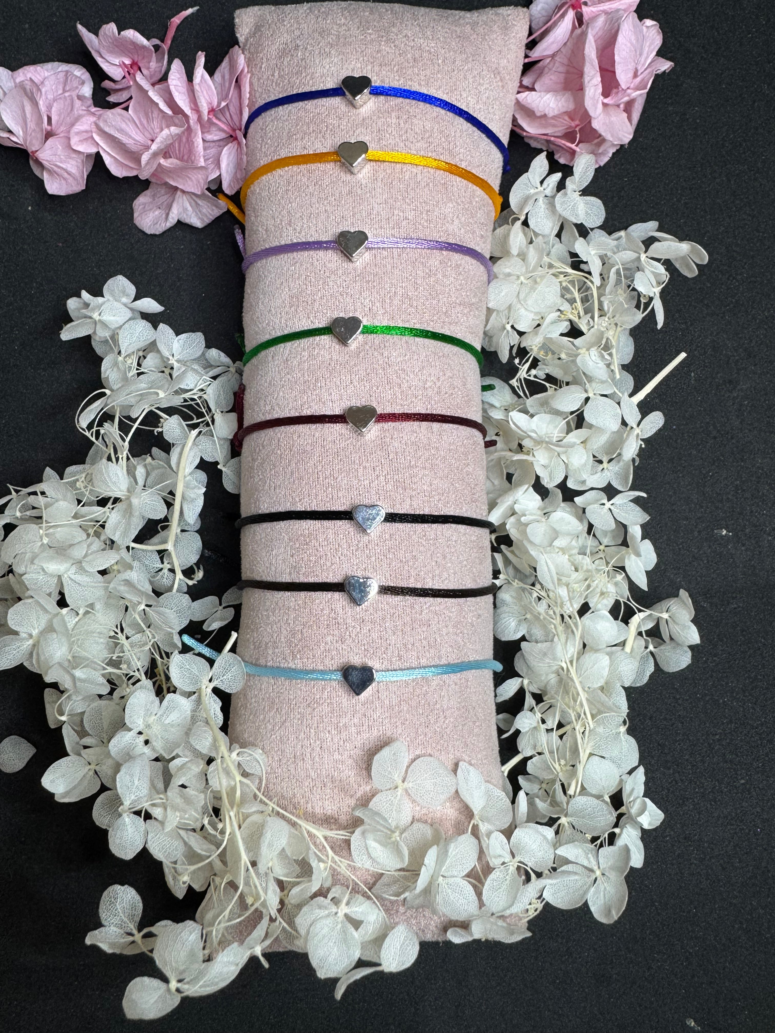 ✨ Bracelets cordon Satiné – Cœur Argenté ✨